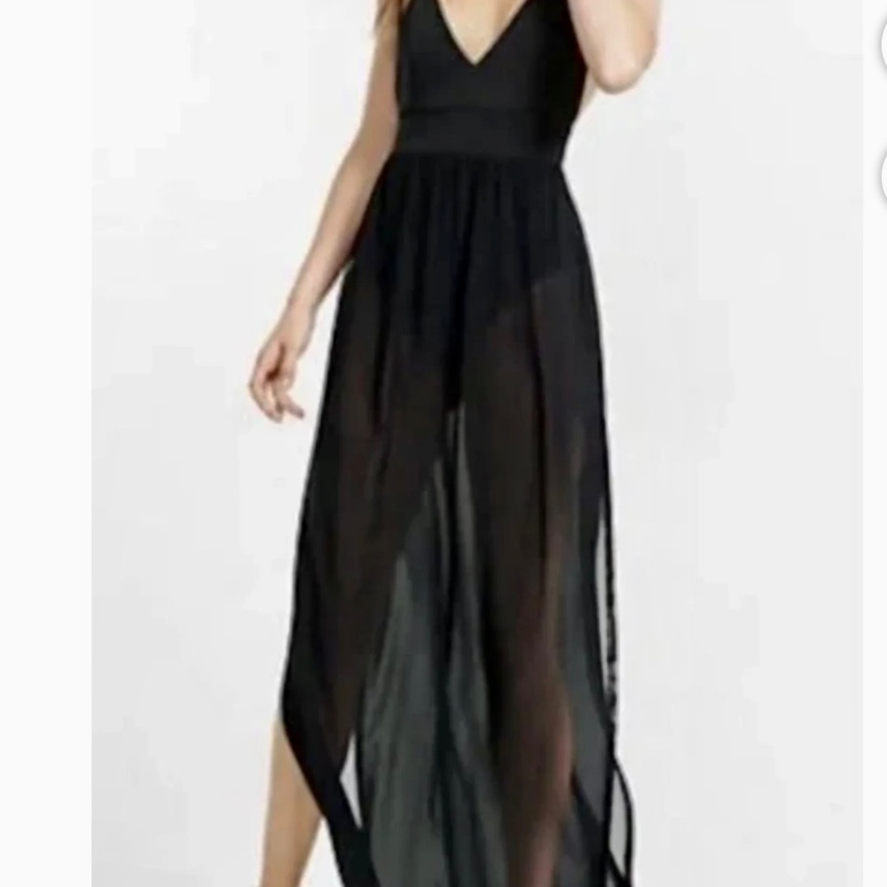 NWT Express | Black Cami Sheer Maxi Bodysuit Dress